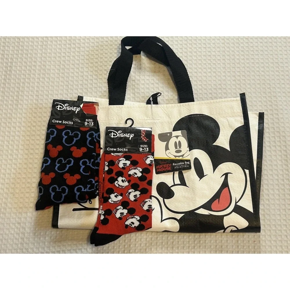 Disney - NEW - Mickey Mouse - Crew Socks (Set Of 2) + Tote - Unisex (Men/Women)